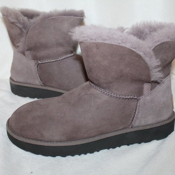 NIB UGG MINI SUEDE SHEARLING BOOTS GRAY 6 - Picture 3 of 9